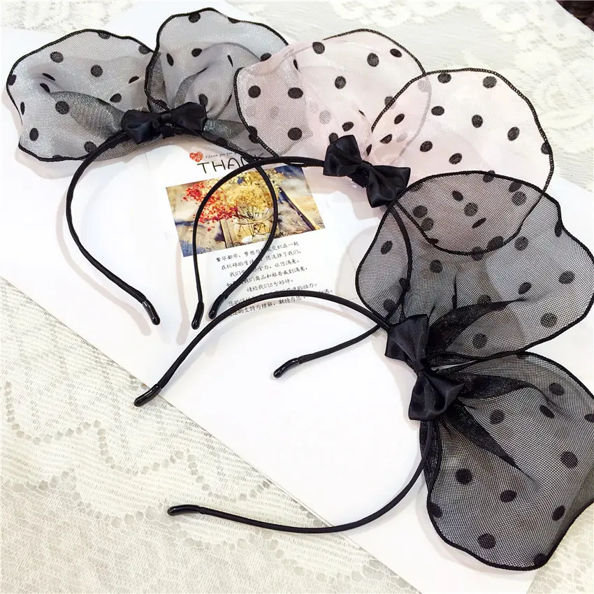 B039-1儿童发饰 可爱圆点大小蝴蝶结发箍 热卖新款头箍网纱材质