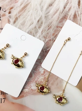 D056 新款韩版红色爱心双面小猪耳钉女耳环潮网红气质love耳饰品