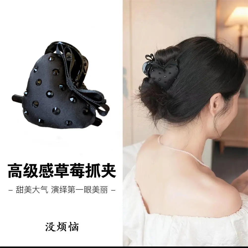 A156-1抓夹韩版黑色高级感草莓发夹甜美发夹大气发饰高马尾发抓女