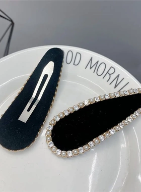 A109-1黑色珍珠链条水滴BB夹甜酷风镶钻韩版淑女发夹发卡发饰