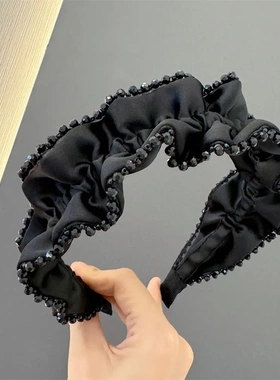 B321黑色褶皱水晶发箍女高级感气质优雅高颅顶显脸小头饰压发头箍