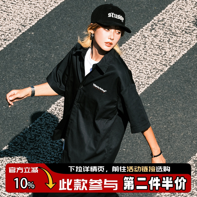 logo印花短袖衬衫休闲百搭