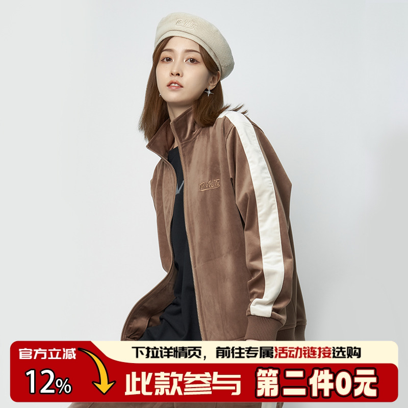 THEWIZBRAND 春季美式复古风拼接刺绣丝绒休闲夹克外套装男女款