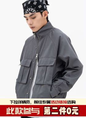 THEWIZBRAND 秋季美式复古机能风TWB印花拉链立领夹克外套男女款
