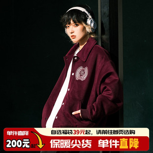 复古风毛呢刺绣夹棉加厚棒球服夹克外套男女款 THEWIZBRAND 美式