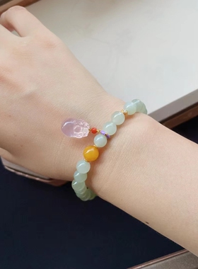 和贵工艺和田玉手串女款时尚喜柿莲莲宝石玉手链送妈妈女朋友礼物