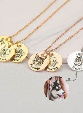 来图定制宠物项链猫咪纪念狗狗照片刻字雕刻不锈钢定制圆牌多吊坠