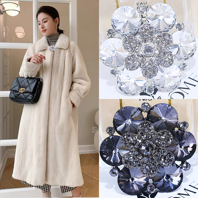 高档玻璃水钻貂皮领扣皮草袖扣装饰大衣扣子羊绒大衣外套钻石纽扣