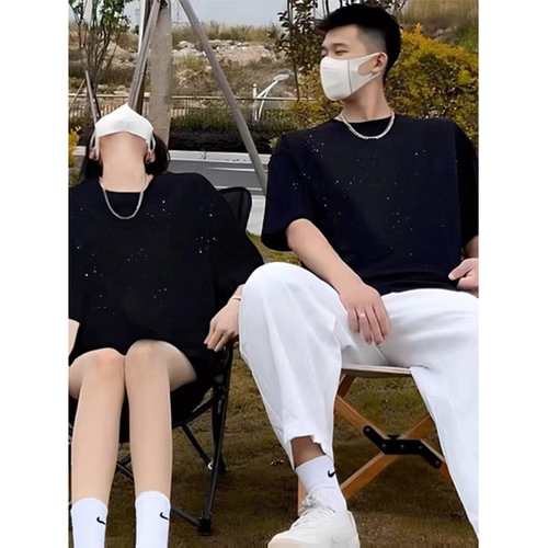 纯棉短袖t恤男夏季韩版潮流简约半袖上衣宽松潮牌满天星体恤衫男