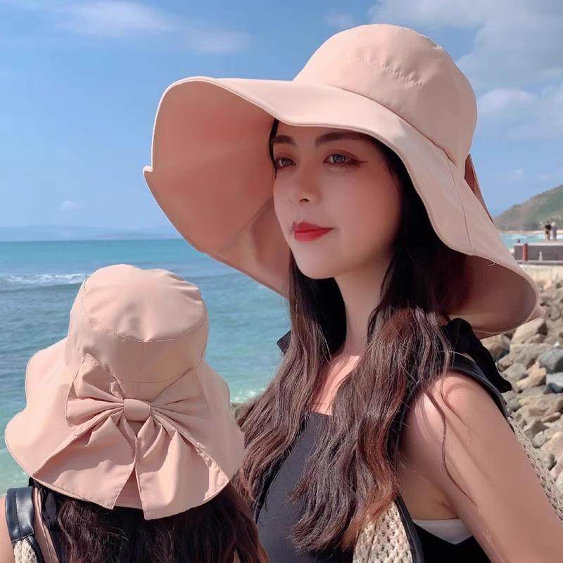 蝴蝶结遮阳帽子女夏季大帽檐