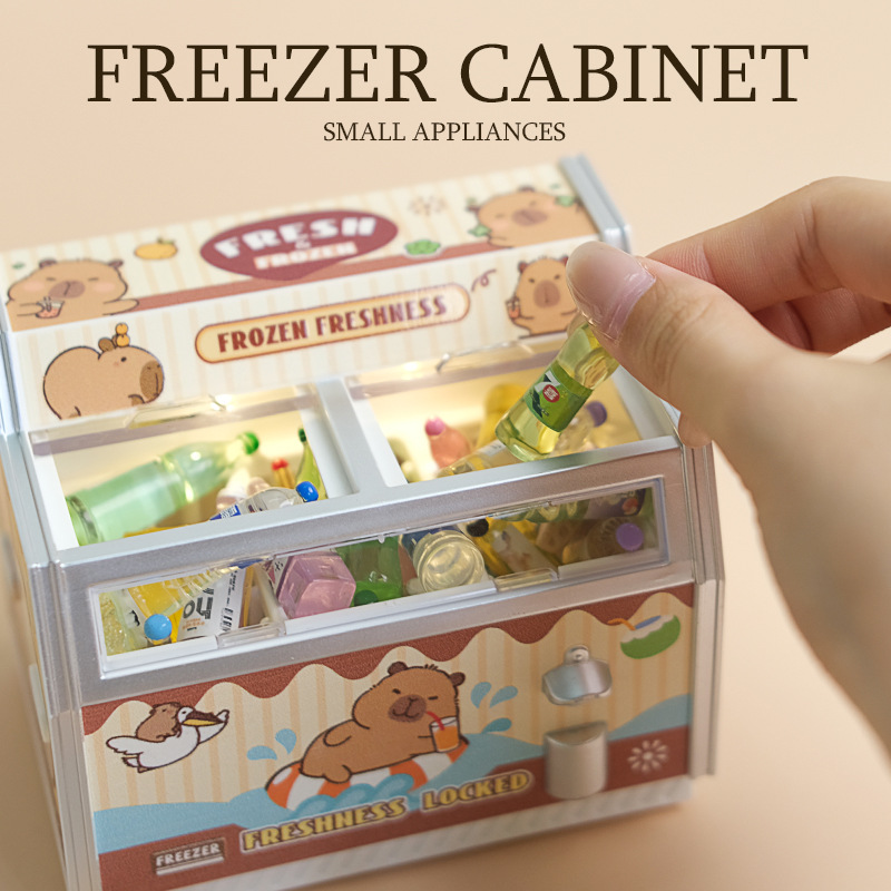 迷你小冰箱玩具冰箱贴超市微缩卧式冰柜过家家雪糕玩具摆件模型