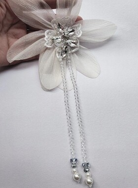 皮草挂饰大花朵胸针外套小饰品吊坠串珠长流苏水钻服装配饰别针