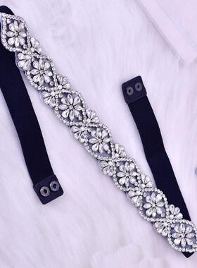 时尚弹力水钻腰带松紧按扣束腰腰封装饰连衣裙衬衫百搭伴娘礼服