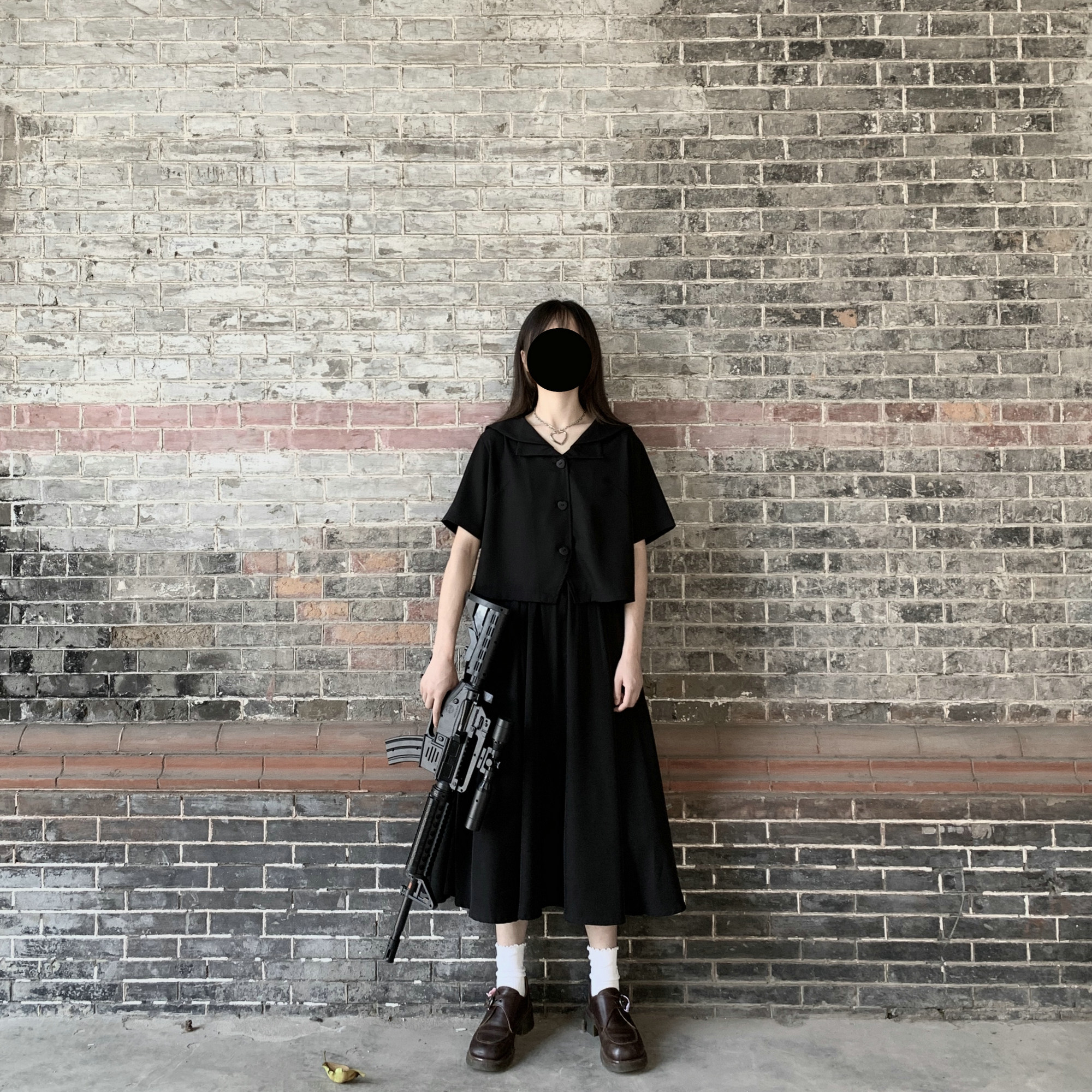 【野驴】新*自制不良少女双层海军领JK制服衬衫半身长裙套装黑暗