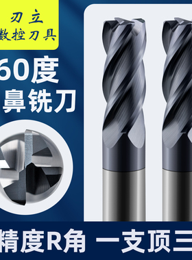 60度钨钢圆鼻刀圆鼻铣刀r角4刃加长牛鼻刀硬质合金d4d6r0.5r0.2r1