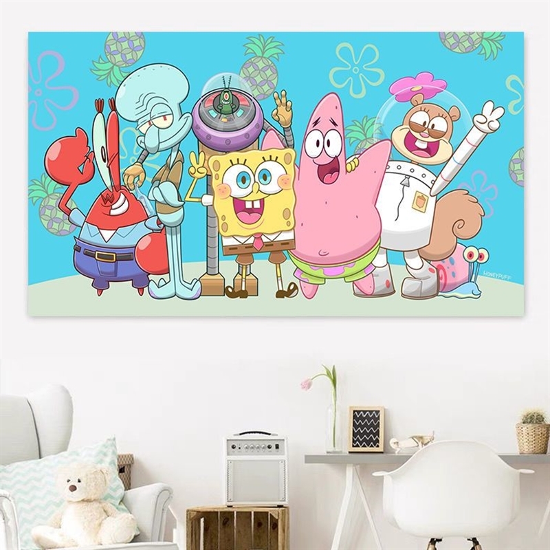 海绵宝宝动漫海报壁纸画超大自粘带背胶墙贴宿舍改造美好心情防水