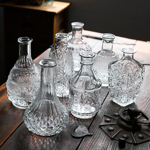 马德里花瓶西班牙法式复古玻璃北欧浮雕客厅插干花装饰摆件小花瓶