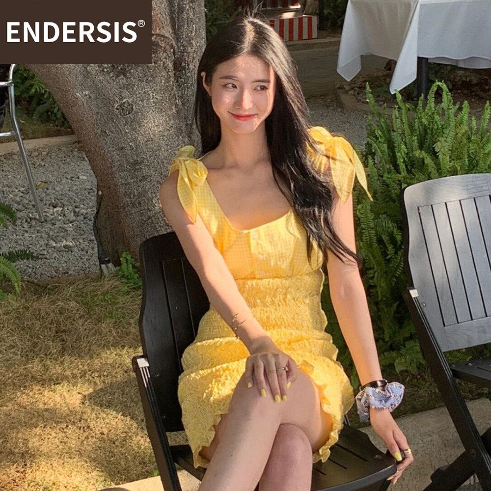 2022春夏新款宫廷风褶皱黄色V领无袖连衣裙百搭a字蝴蝶结吊CM0413|msdalam kategori Butik wanita / wanita, wanita saiz besar - dari Buy2taobao.com untuk memberikan perkhidmatan ejen Taobao profesional membeli