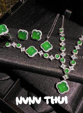 珠宝 马料绿玉髓套链晚宴链繁花项链 绿玉髓花朵手链媲美翡翠吊坠