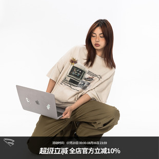 BLACKBB 做旧设计感印花短袖 T恤女美式 高街纯棉上衣宽松显瘦半袖