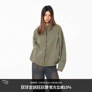 复古宽松男女同款 高街水洗做旧基础牛仔外套夹克短款 美式 BLACKBB