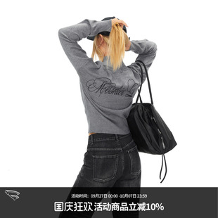 新款 BLACKBB 字母印花立領針織開衫 女秋季 創意設計感寬松外套 美式
