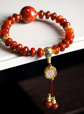 新中式国潮南红玛瑙大漆民族风手串文玩算盘珠鸿运手链女手饰批发