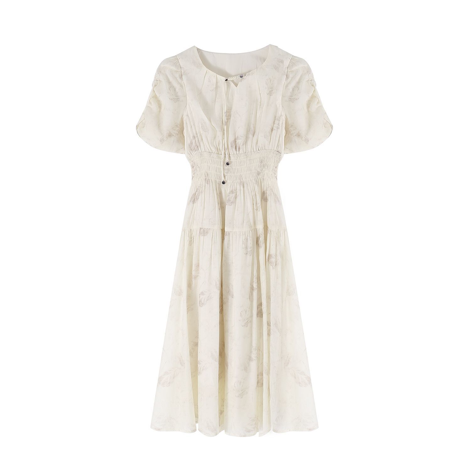 La Vague 泡泡袖碎花收腰连衣裙