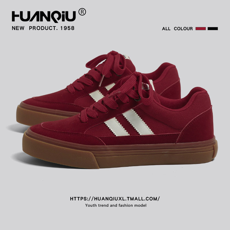 环球红色休闲板鞋女2025年秋季新款学生帆布鞋复古百搭运动面包鞋