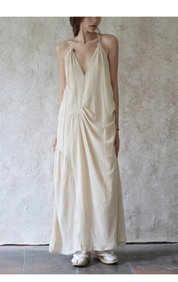 肌理皱感2024SS露背棉麻原创设计