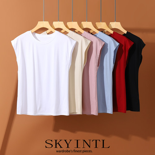 SKYINITL桑蚕丝丝光棉无袖T恤女