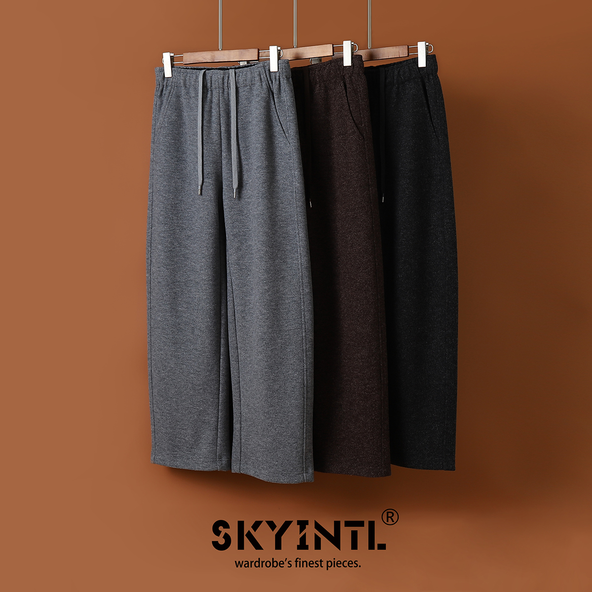 冬季保暖直筒裤羊毛窄版阔腿裤女