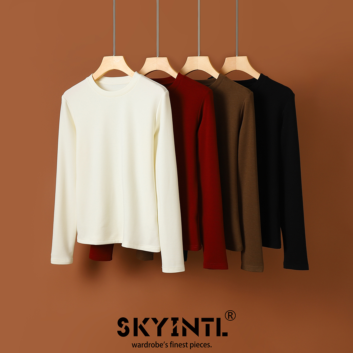 SKYINTL醋酸羊毛天丝磨毛打底T恤