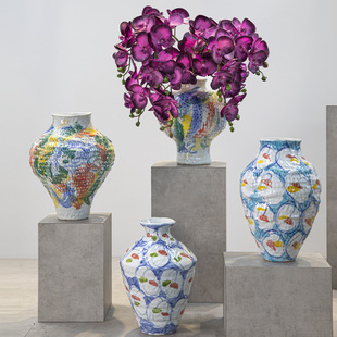 高端花瓶中古景德镇陶瓷插花高级感轻奢创意水培 诧寂风家居摆件