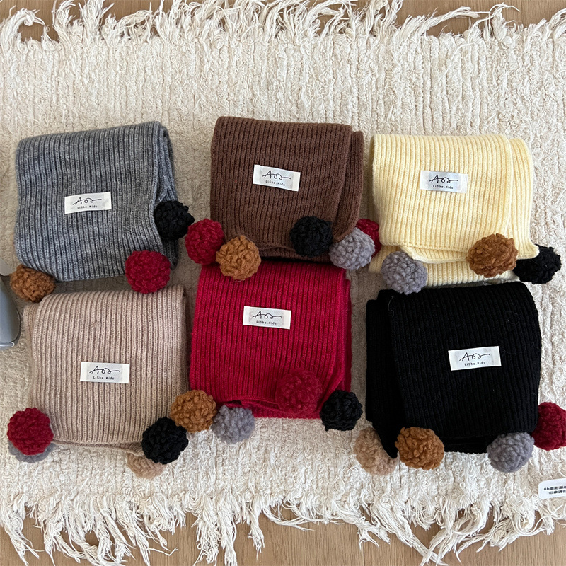 韩国儿童毛线围巾2025秋冬新款彩色毛球保暖宝宝围脖百搭洋气