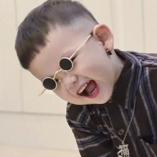 金属框小圆形太子儿童太阳镜男孩拍照装饰瞎子眼镜造型太阳镜女童