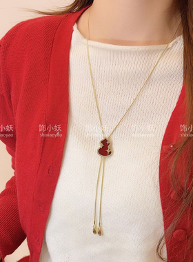 新年红葫芦复古高级感毛衣链女