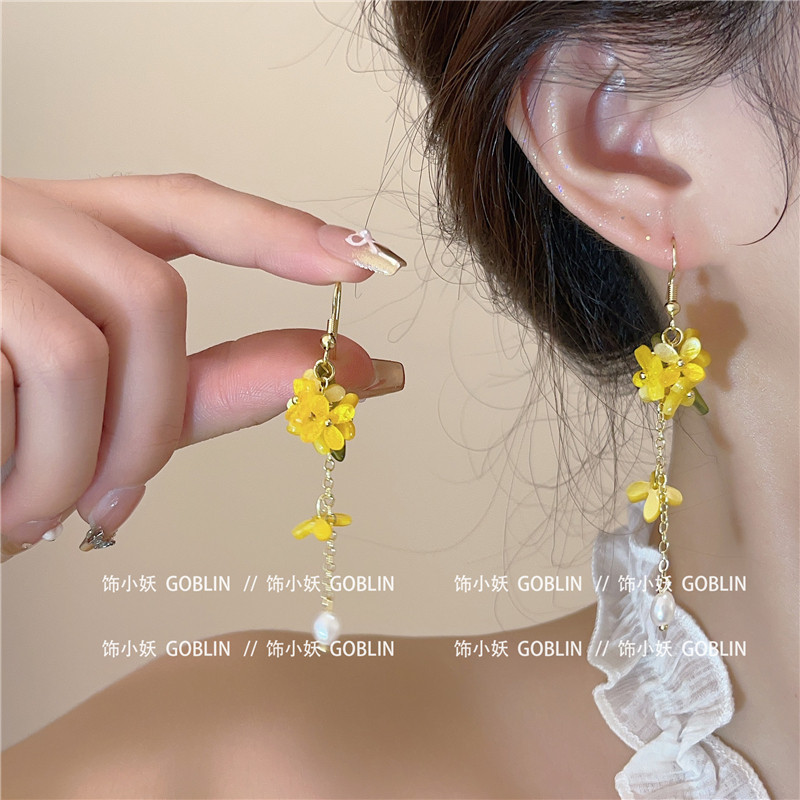 桂花落～灵动桂花耳钩2026秋季新款国风耳环气质甜美温柔珍珠耳饰