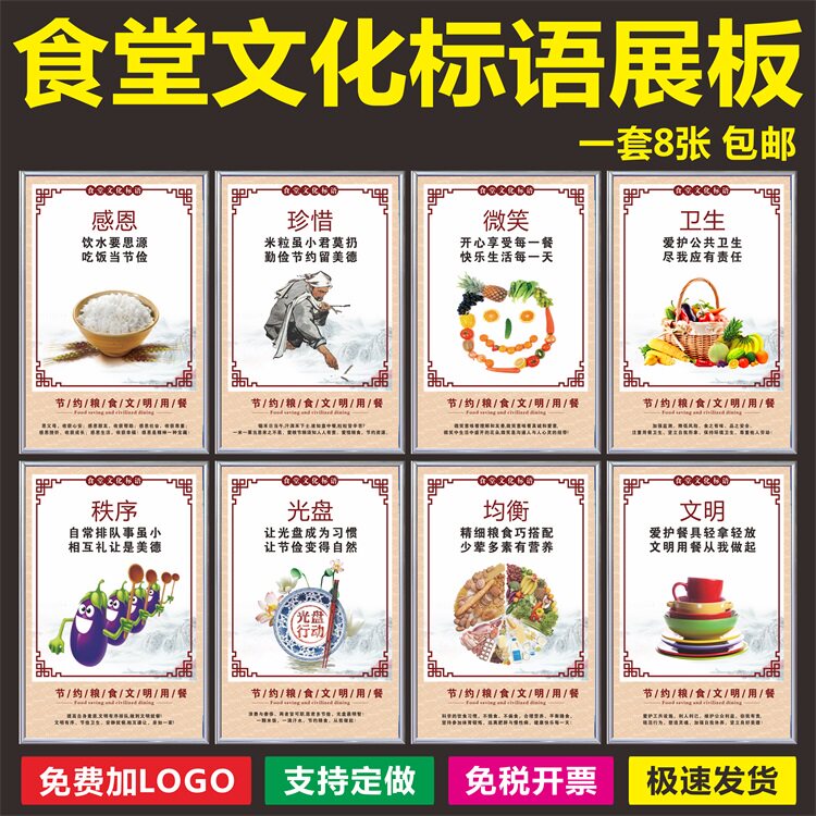 企业学校食堂文化墙贴 职/员工厂/餐厅礼仪食堂标语贴纸海报/挂图