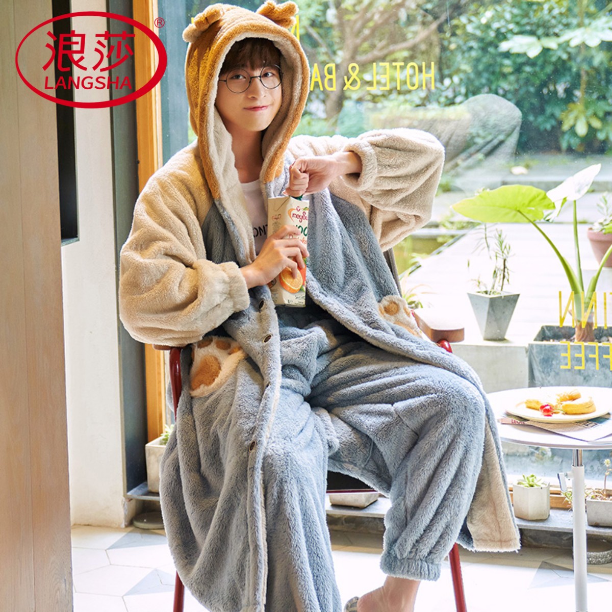 睡衣男冬季加厚珊瑚绒睡袍