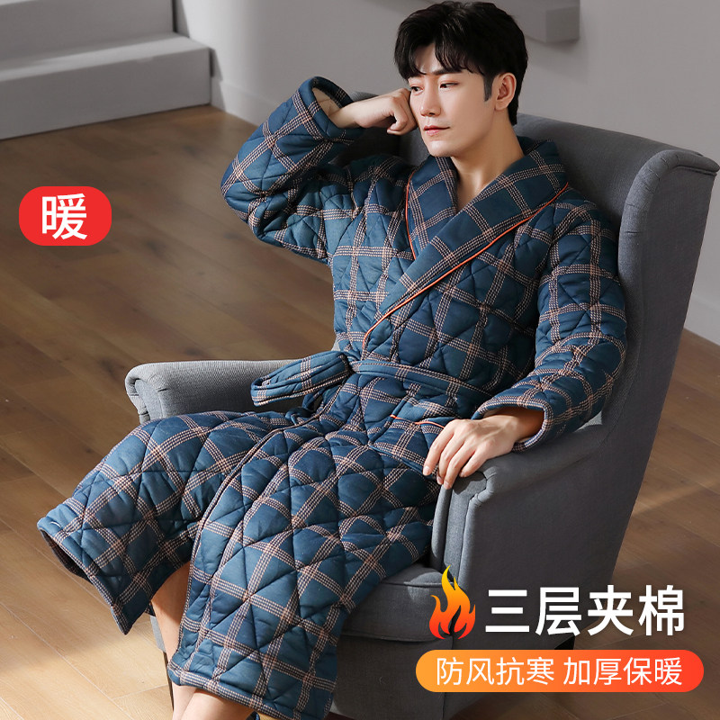 浪莎睡袍男士冬季三层加厚夹棉睡衣浴袍2025新款纯棉中长款家居服,女士内衣/男士内衣/家居服,睡袍/浴袍,淘宝优惠券,粉丝福利购,淘宝优惠卷