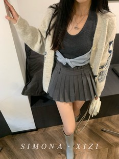 SIMONA24新款 温柔甜灰色百褶裙短裙A字显瘦百搭显腿长 秋日小调