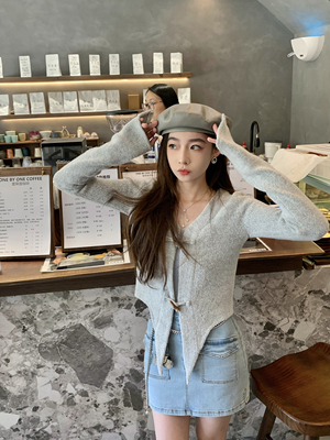 SIMONA云朵灰v领开衫毛衣外套