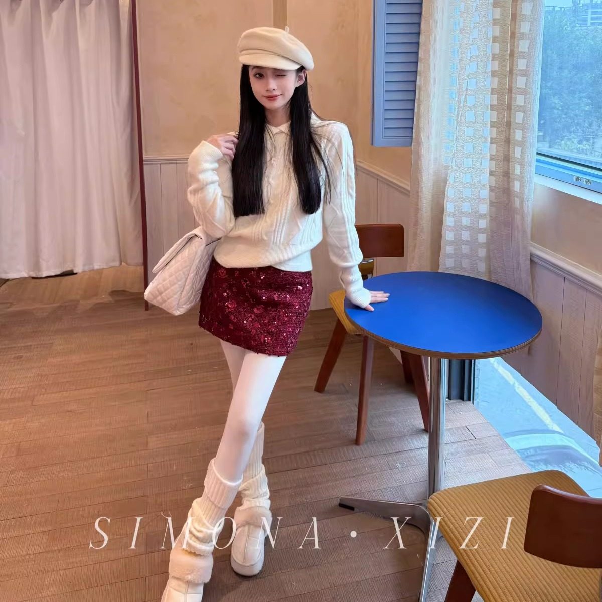 SIMONA  草莓冰晶 红色亮片包臀短裙显腿长时髦气质半身裙女秋冬,女装/女士精品,半身裙,淘宝优惠券,粉丝福利购,淘宝优惠卷