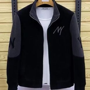 男士外套秋冬季短款毛呢大衣羊羔绒加厚刺绣百搭休闲成熟青年夹克