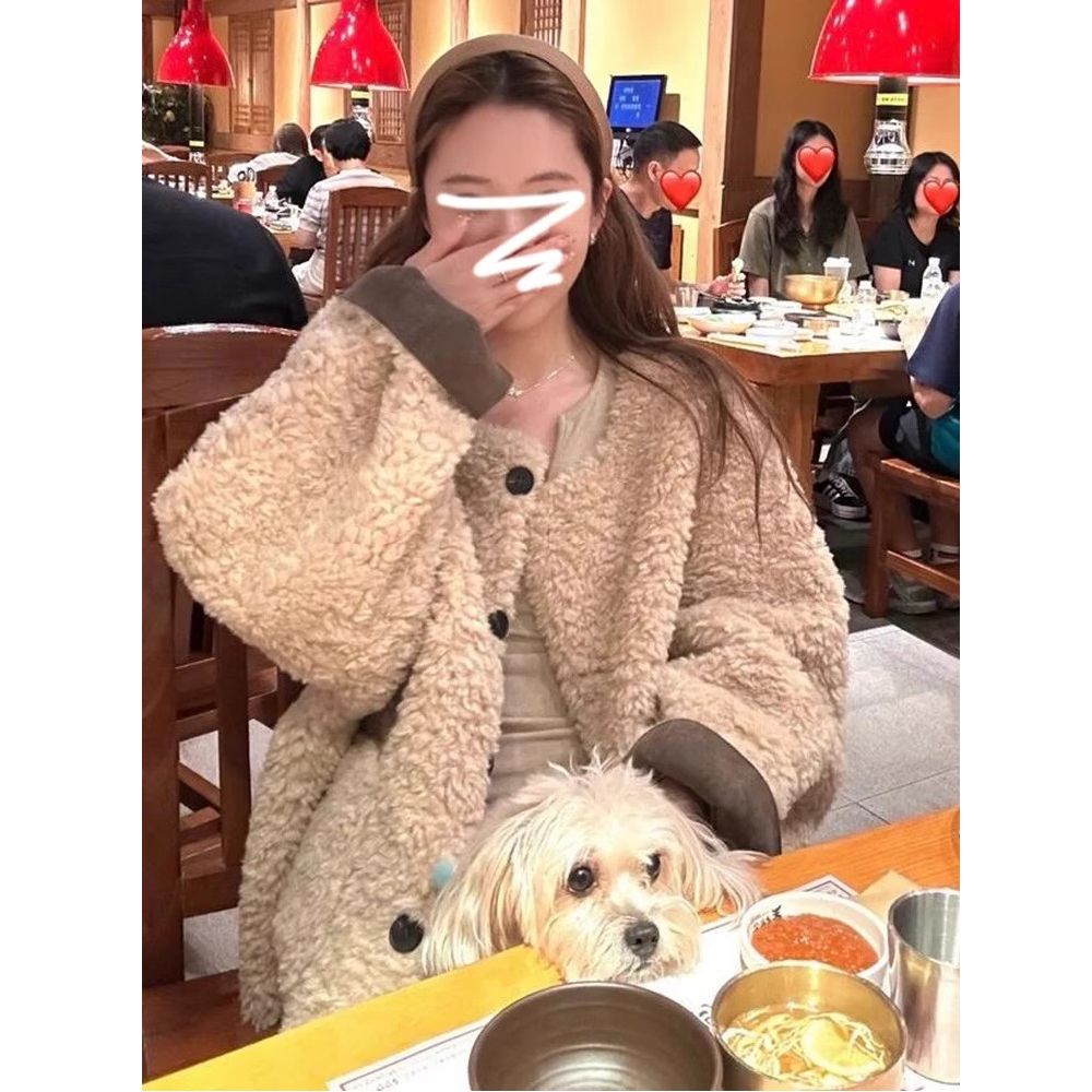 韩系慵懒风羊羔毛绒外套女秋冬季新款高级感皮毛一体加厚宽松上衣