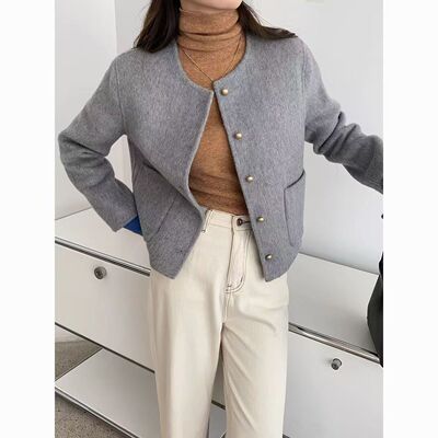 高级感双面羊毛大衣女短款2024年秋冬新款小香风单排扣羊毛呢外套