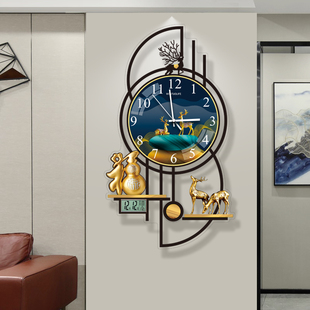 福禄挂钟客厅钟表2025新款现代简约创意时钟壁灯艺术高级感表挂墙