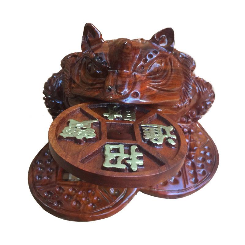 草花梨木雕三足金蟾摆件红木工艺品蟾蜍财源滚滚开业礼品带底座