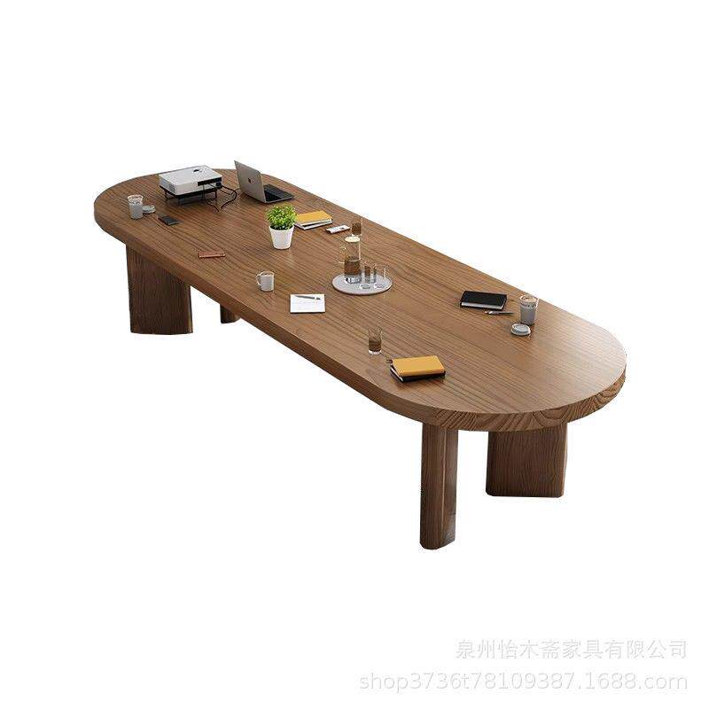 北欧实木椭圆公桌创意室培训长条会议桌大板民宿电脑书桌